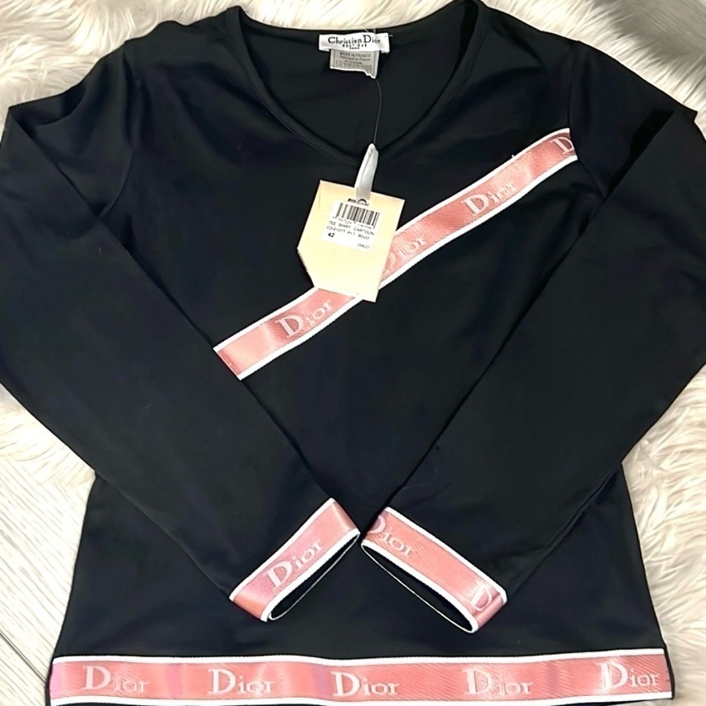 NWT,Christian Dior,Authentic Logo-Ribbon Athleisure Stretch-Knit Top Size 42 - Picture 3 of 12